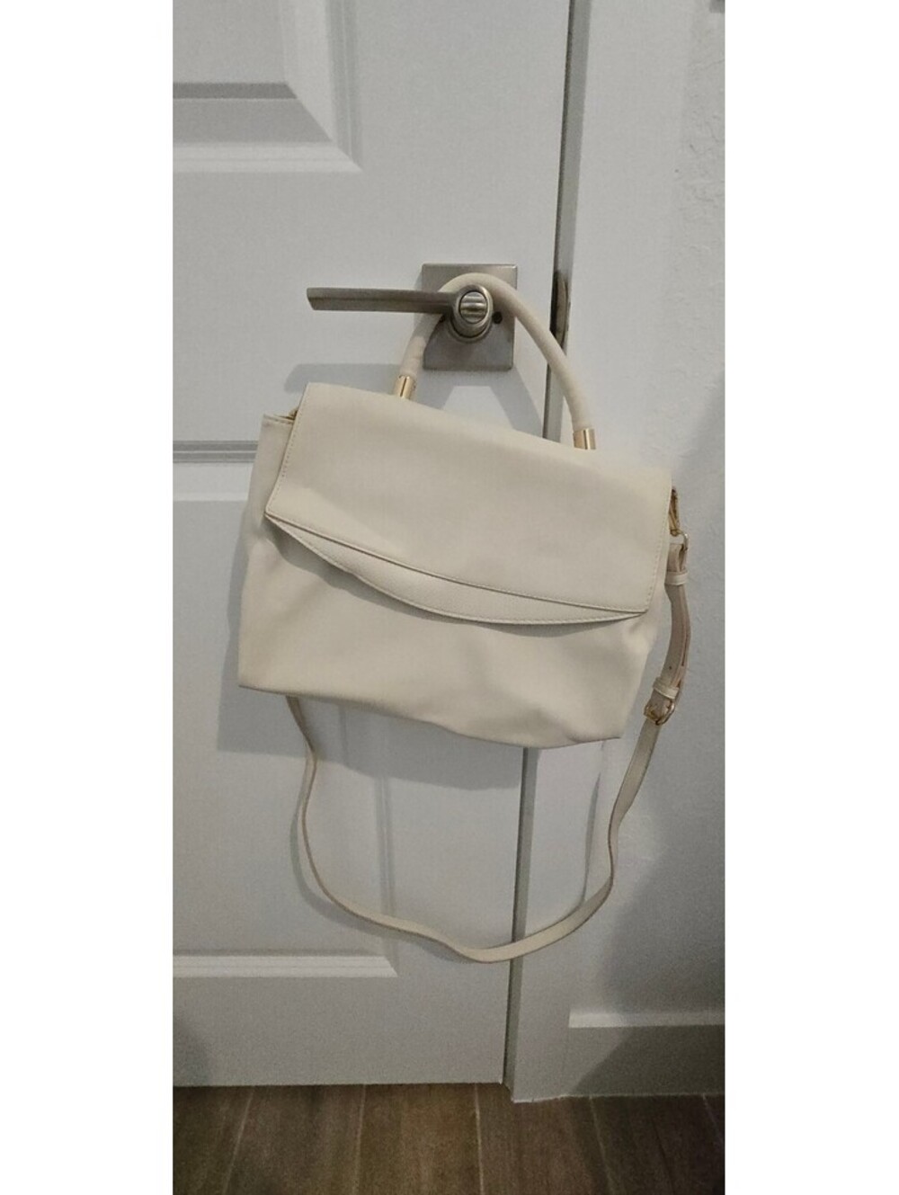 Cream Faux Leather Satchel Bag with Shoulder Strap